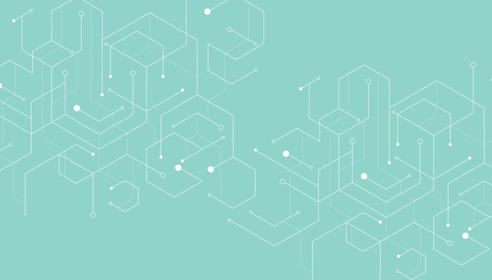 Abstract geometric dots connection on green background. Abstract hexagon technology connect for concept design. vector