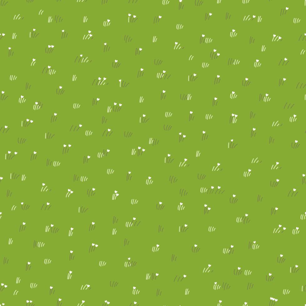 Grass pattern seamless in summer background, Vector cartoon Pattern Spring grass field with cute heart shape flower on ground,Green lawn texture,Endless Natural Meadow for four seasons banner