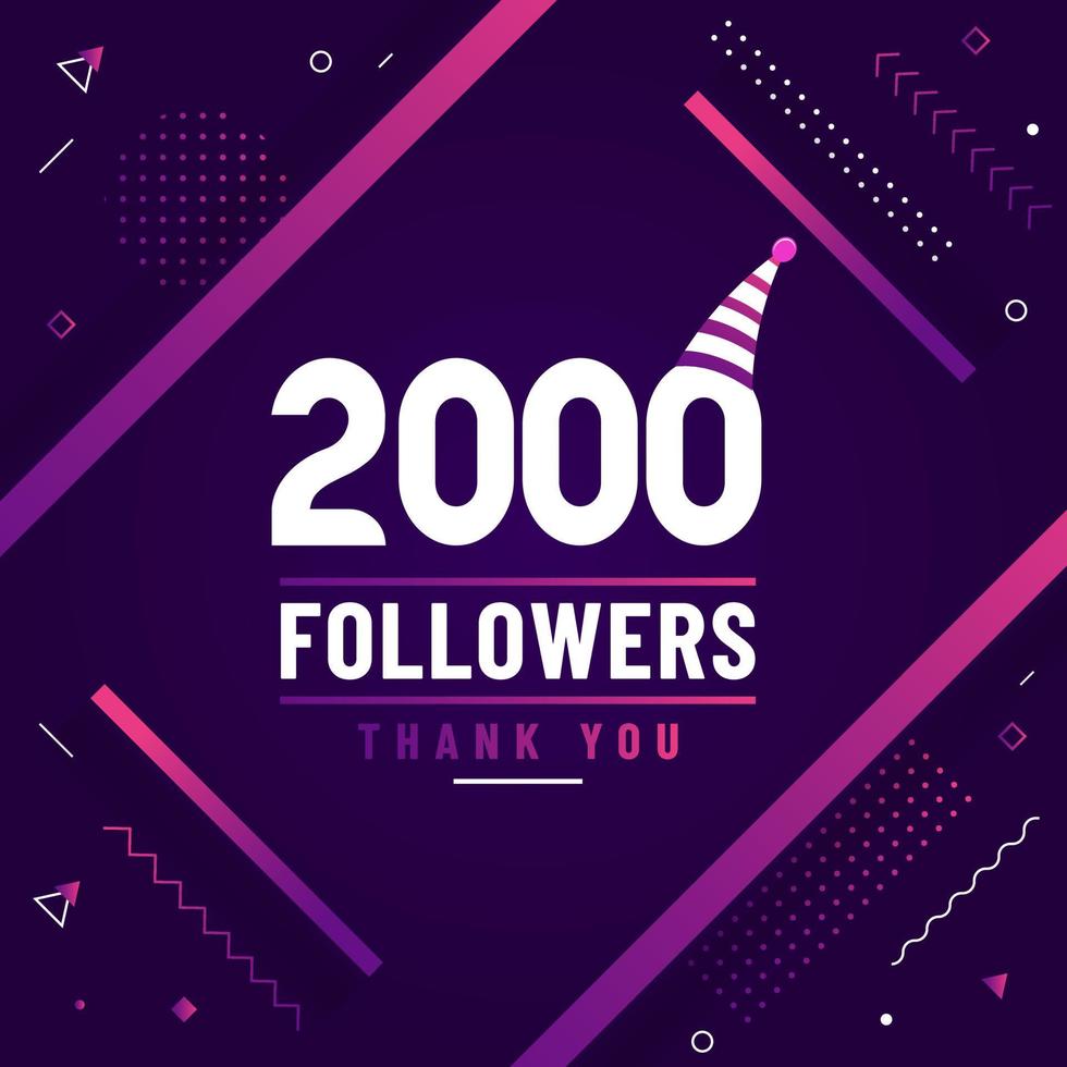 gracias 2000 seguidores, 2k seguidores celebración diseño colorido moderno. vector