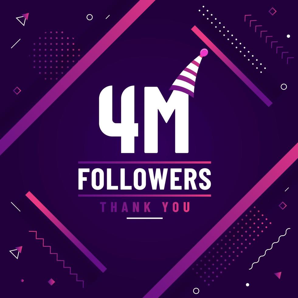 Thank you 4M followers, 4000000 followers celebration modern colorful design. vector