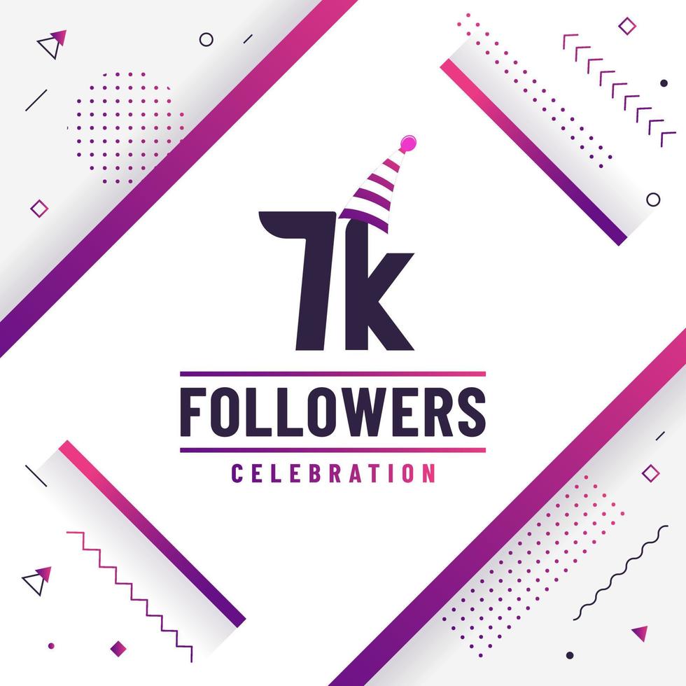 Thank you 7K followers, 7000 followers celebration modern colorful design. vector