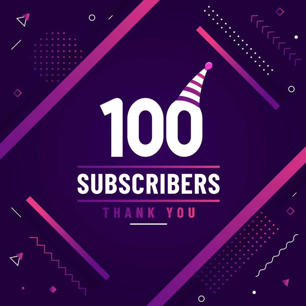 Thank you 100 subscribers celebration modern colorful design. vector