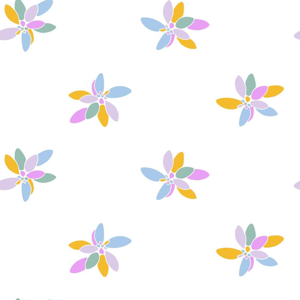 Colorful floral seamless pattern. Minimalist hand drawn abstract plants on white background vector