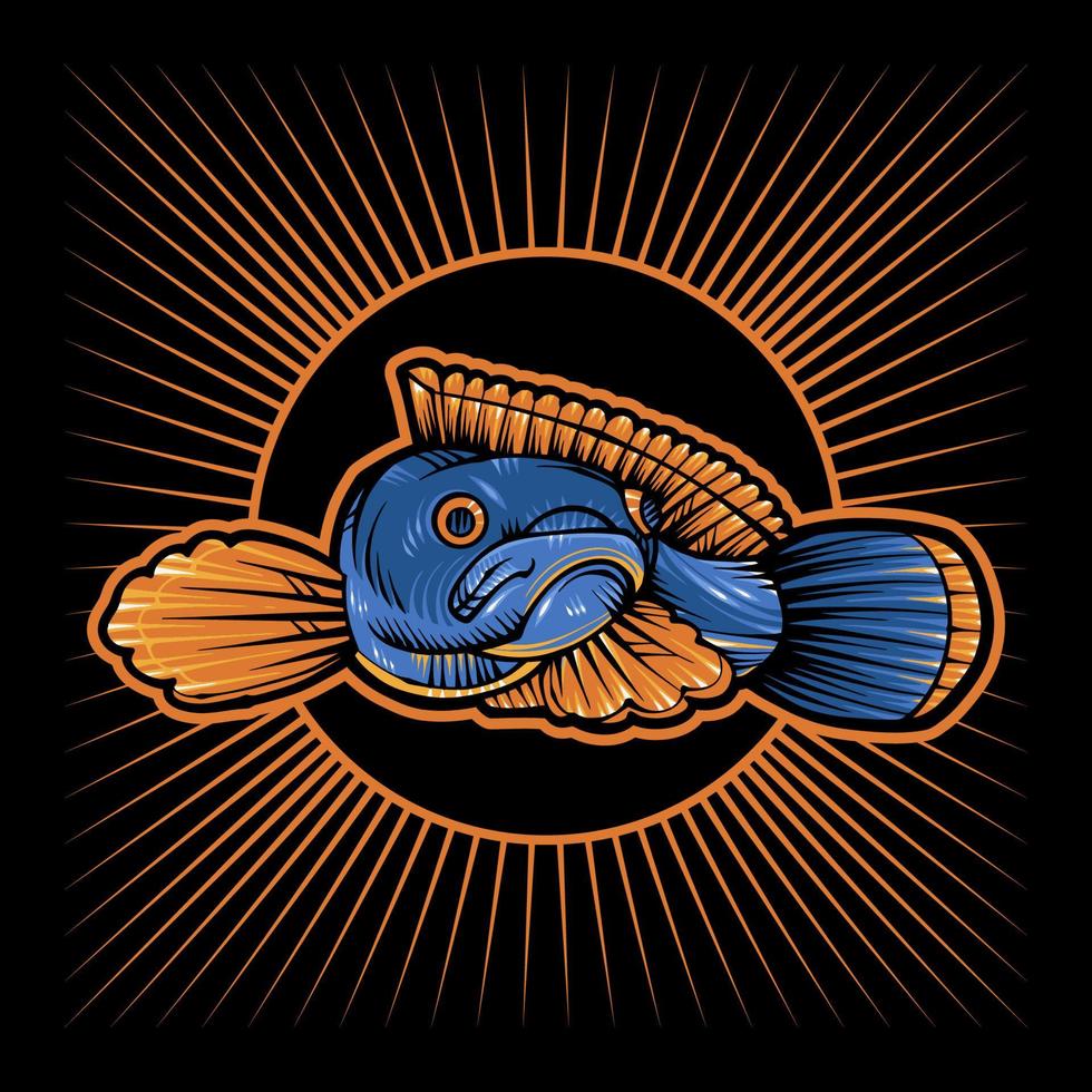 Channa Snakehead Fish Vector Japanese Illustration Style Isolated. Editable Layer and Color.