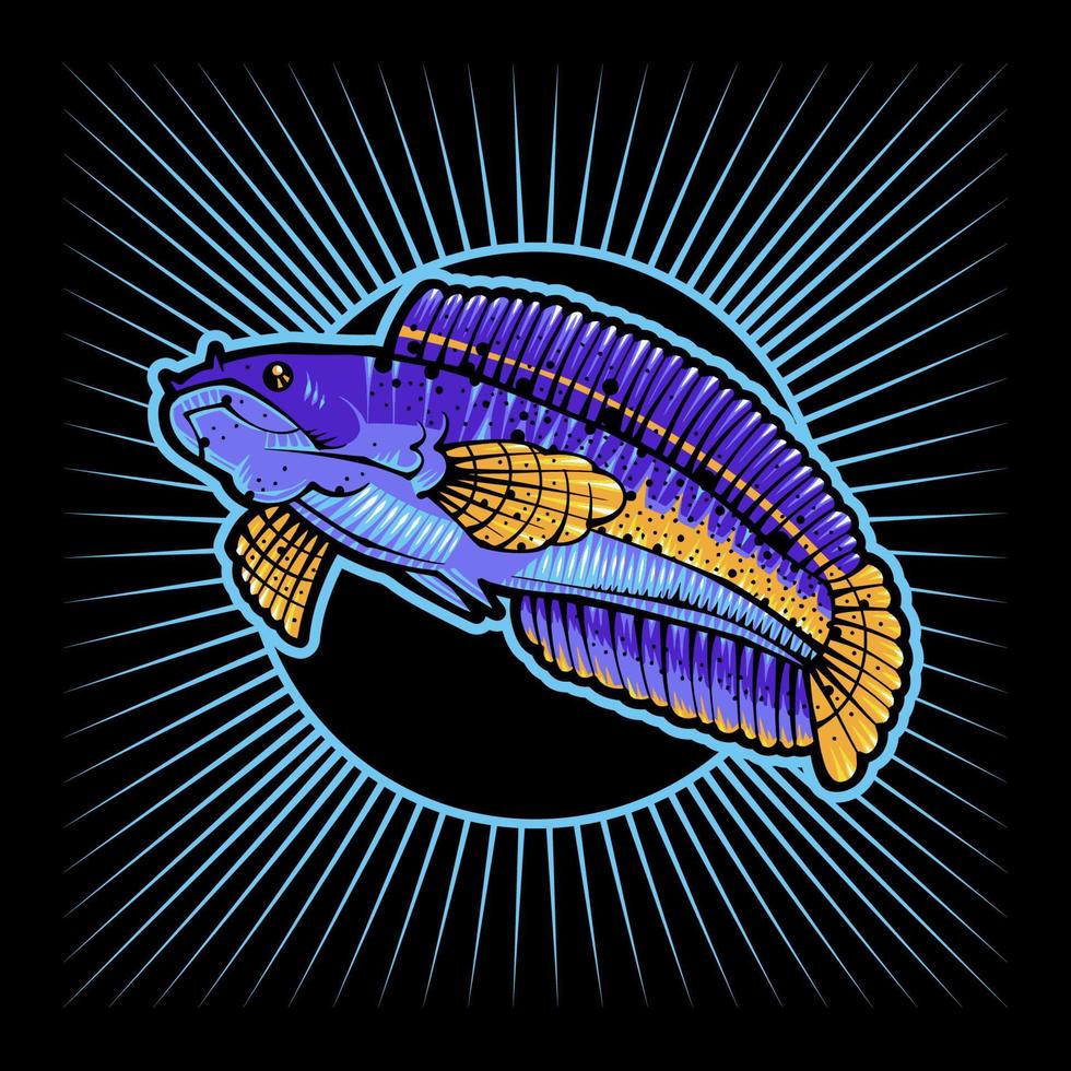 Channa Snakehead Fish Vector Japanese Illustration Style Isolated. Editable Layer and Color.