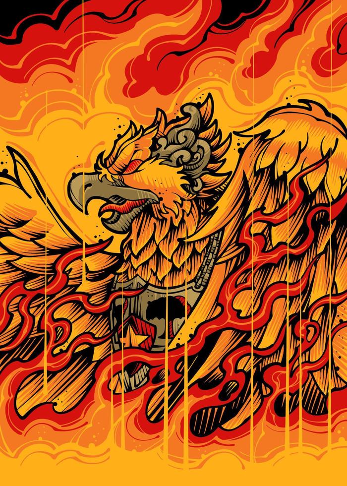 Garuda Pancasila Indonesia Vector Japanese Illustration Style Isolated. Editable Layer and Color.