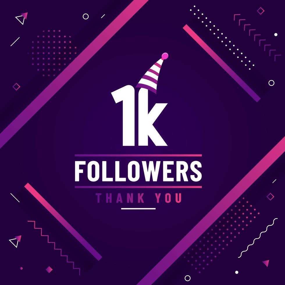 Thank you 1K followers, 1000 followers celebration modern colorful design. vector