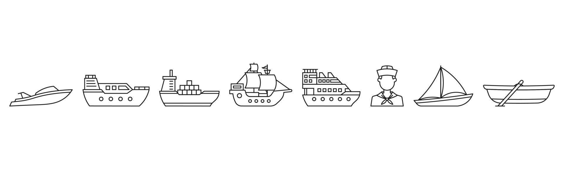 Ilustración de vector de plantilla de diseño de conjunto de iconos de arte de línea de marinero