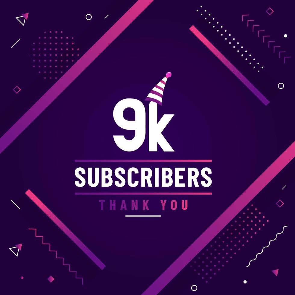 Thank you 9K subscribers, 9000 subscribers celebration modern colorful design. vector