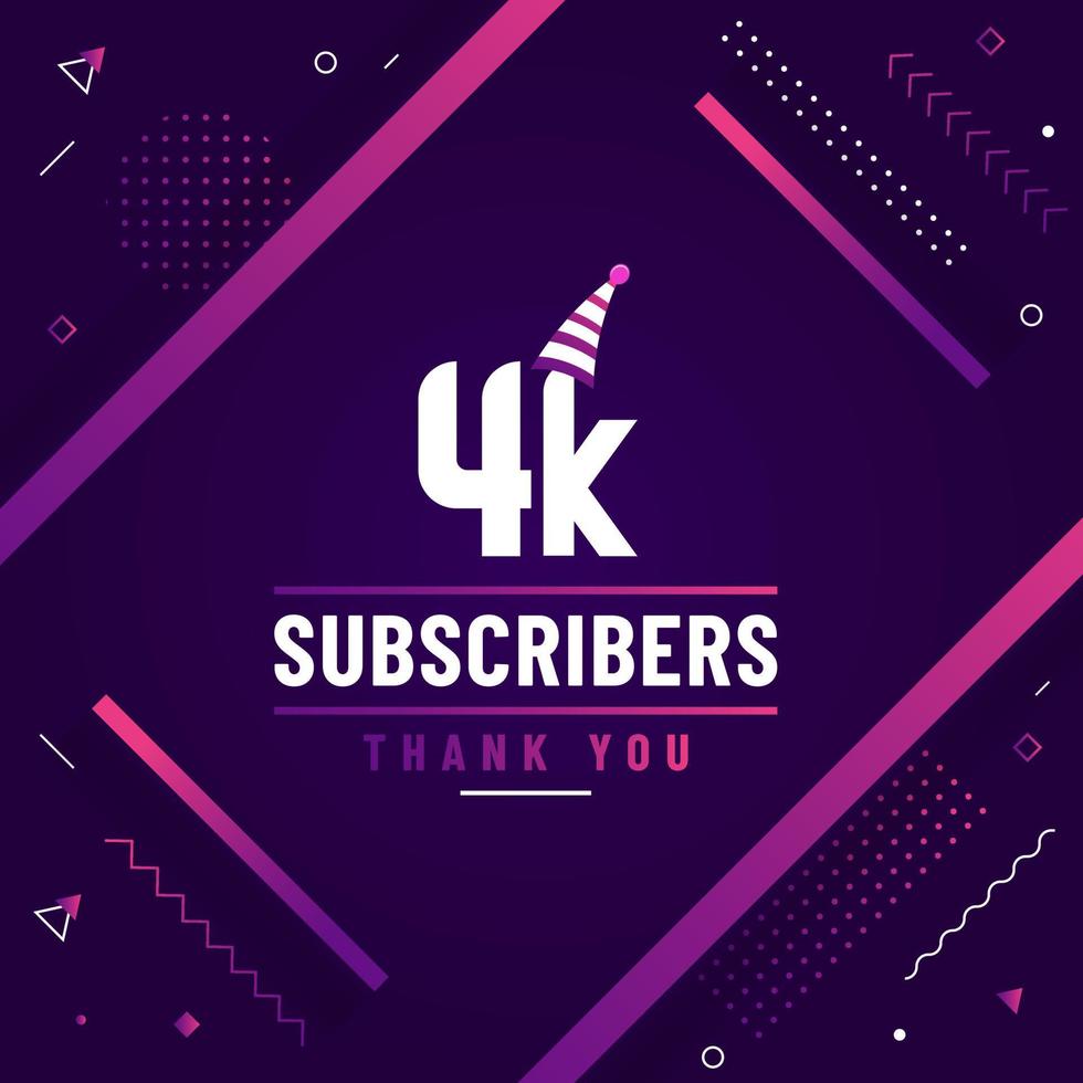 Thank you 4K subscribers, 4000 subscribers celebration modern colorful design. vector