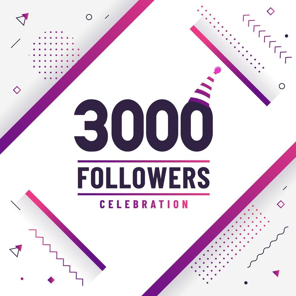 Thank you 3000 followers, 3K followers celebration modern colorful design. vector