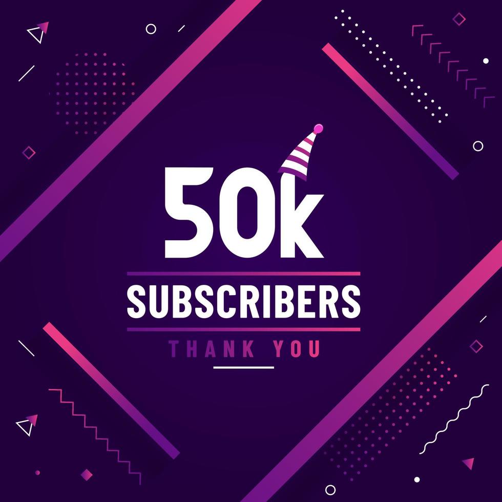 Thank you 50K subscribers, 50000 subscribers celebration modern colorful design. vector