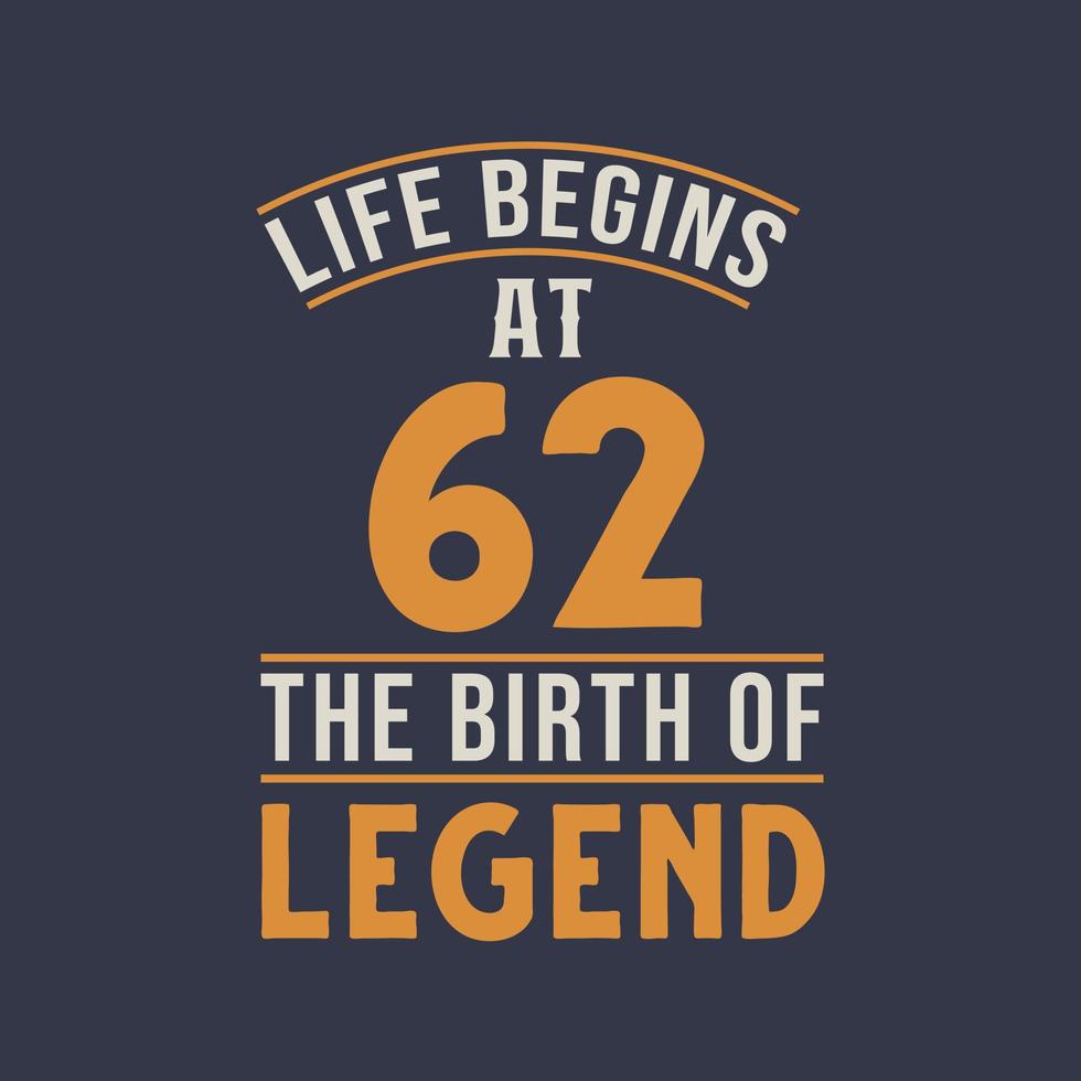 Life begins at 62 the birthday of legend, 62nd birthday retro vintage design vector