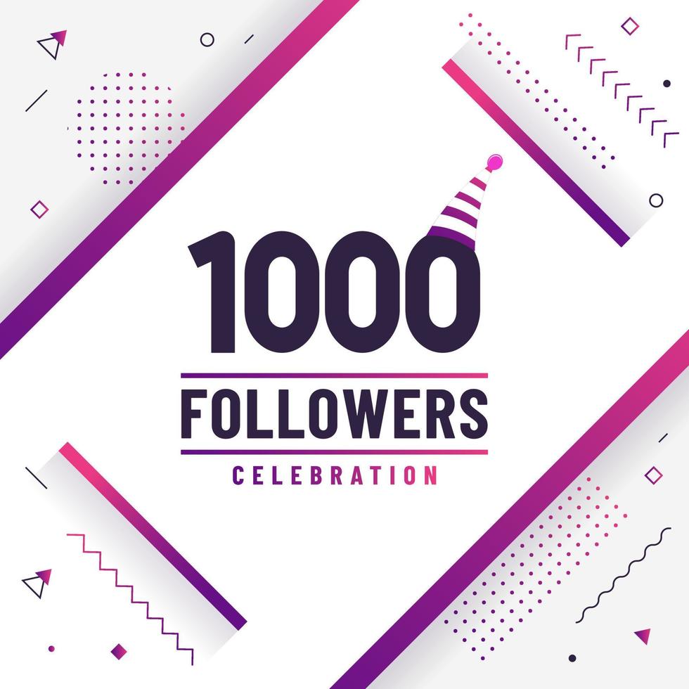 Thank you 1000 followers, 1K followers celebration modern colorful design. vector
