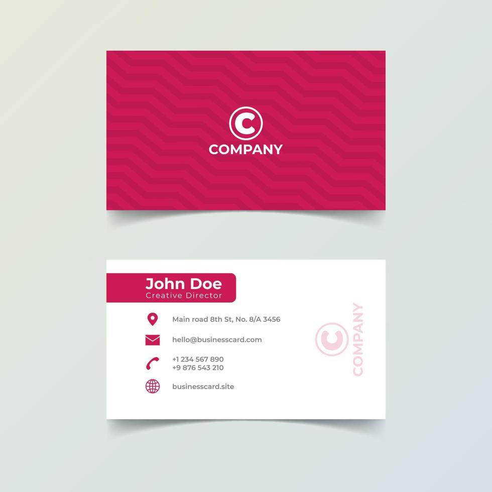 Business card print template. Clean minimal zigzag chevron red color vector stationery illustration.