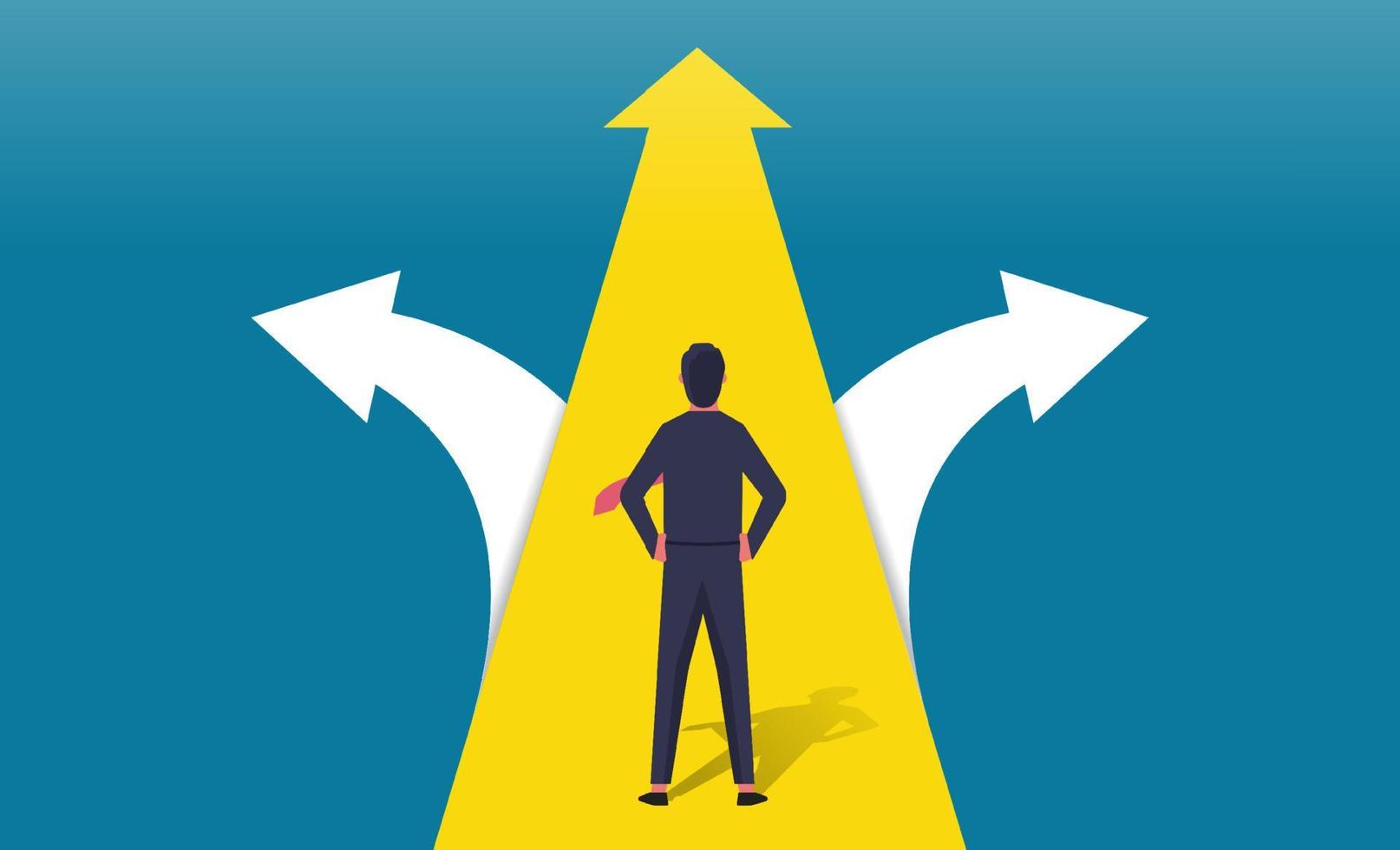 Businessman having to choose between three different choices indicated by  arrows pointing in opposite direction concept, Choosing the correct pathway  10875003 Vector Art at Vecteezy