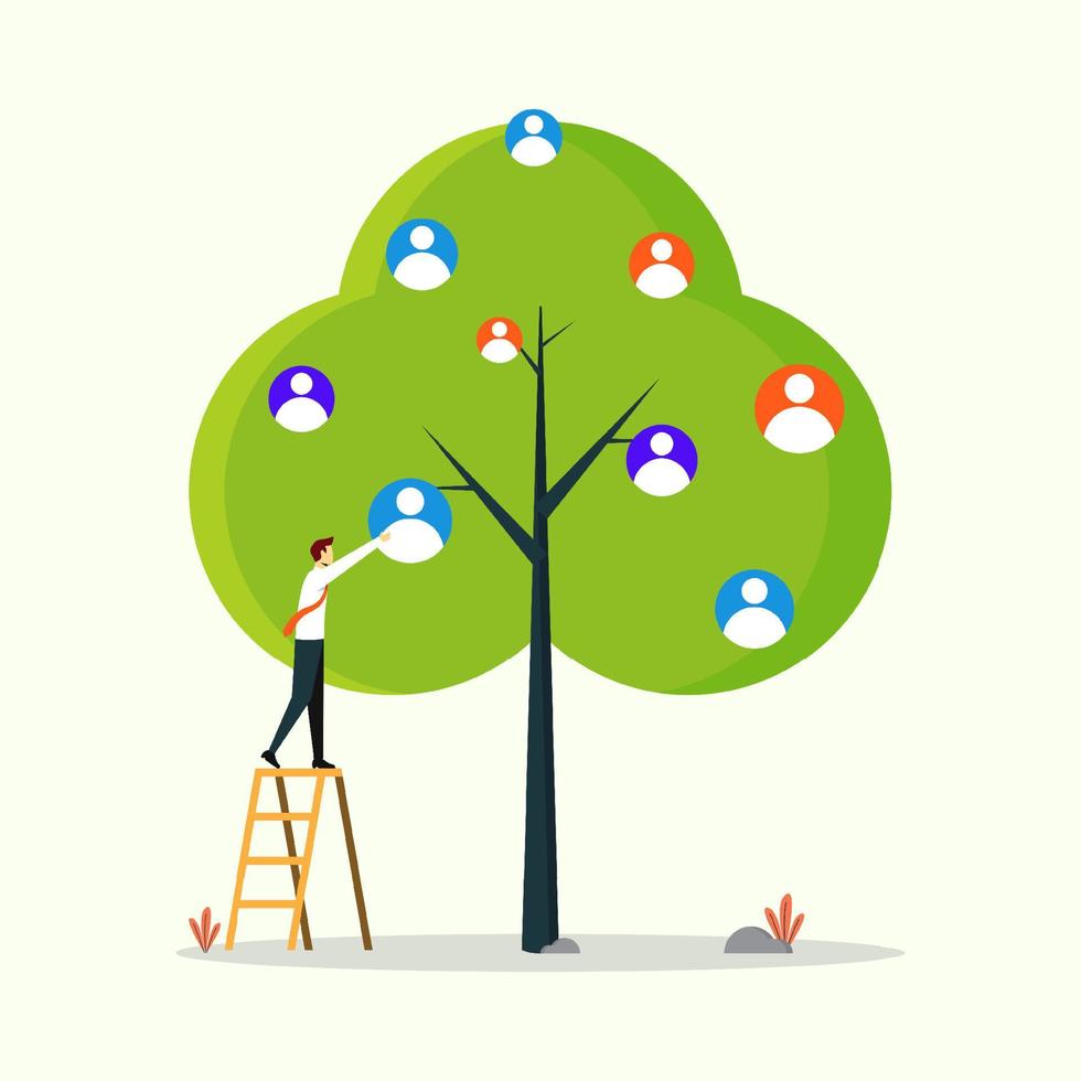 Businessman taking the people icons on the tree, Human resources and management concept vector