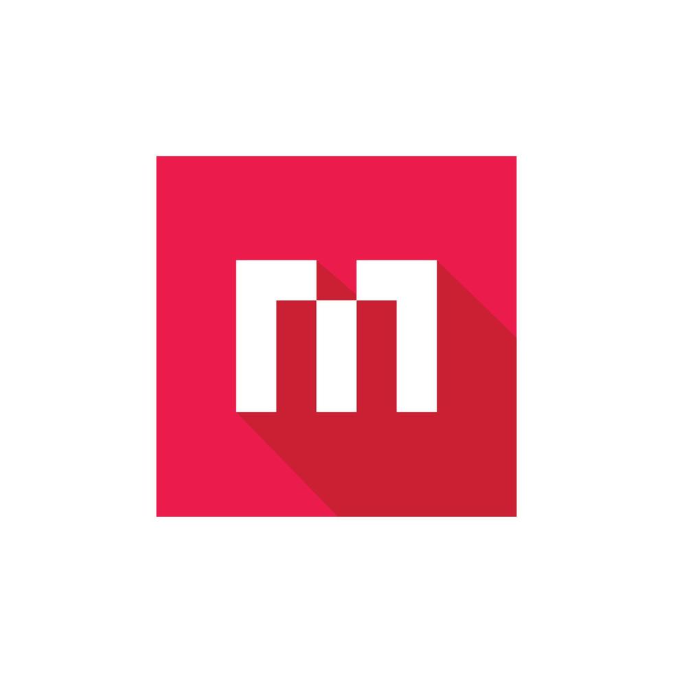 diseño inicial del logotipo del alfabeto m, icono de letra m, sombra larga plana, ilustración vectorial vector