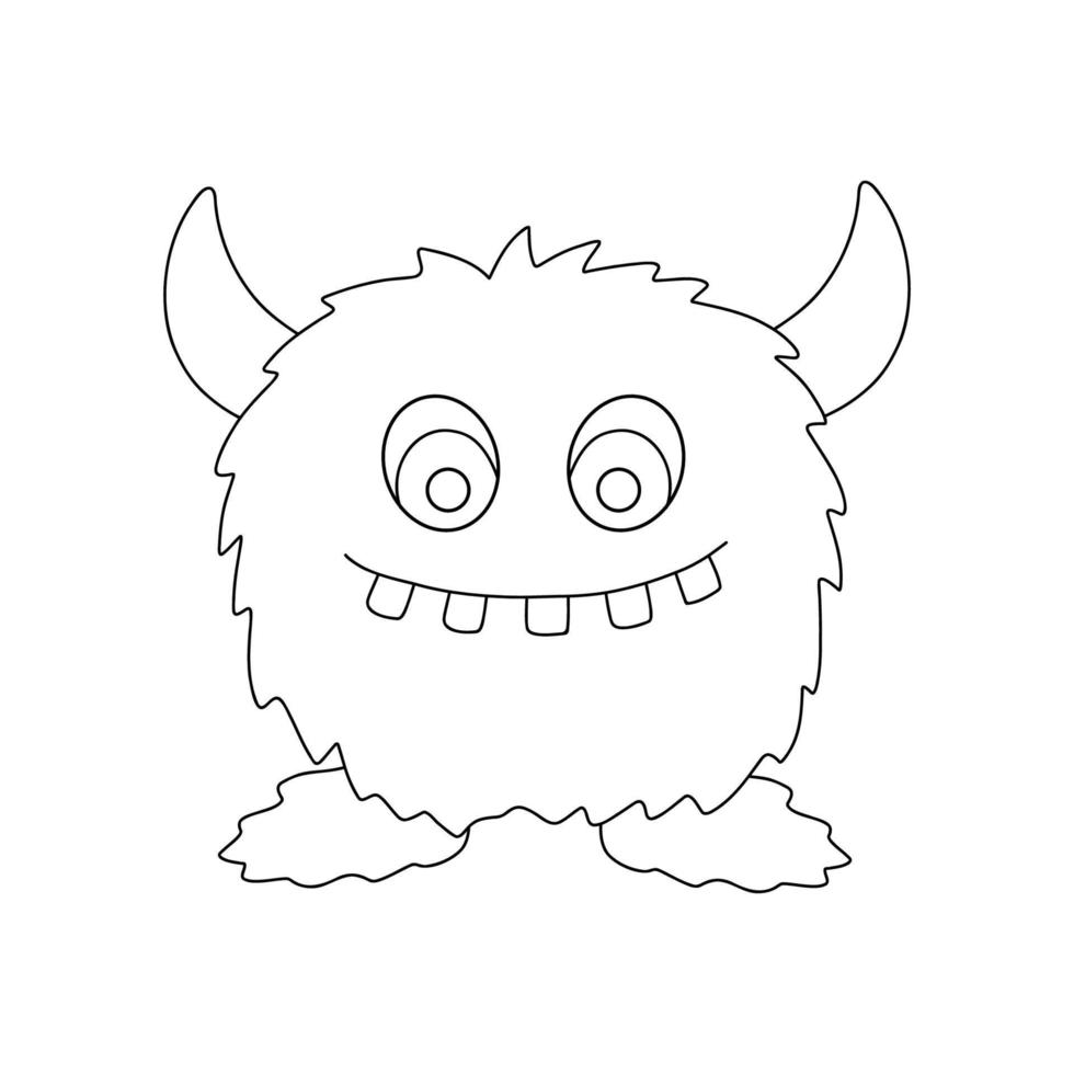 Funny cool line monster, aliens or fantasy animals for childish coloring book. Hand drawn outline cartoon vector illustration isolated on white.