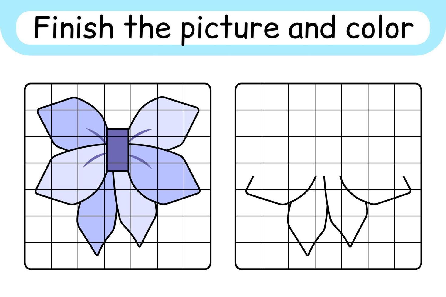 Complete the picture bow. Copy the picture and color. Finish the image. Coloring book. Educational drawing exercise game for children vector