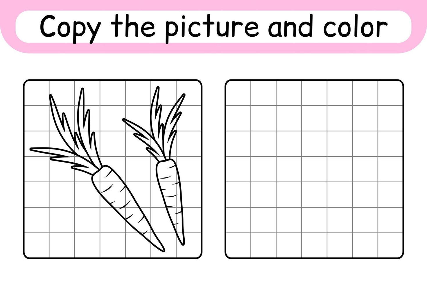 Copy the picture and color carrot. Complete the picture. Finish the image. Coloring book. Educational drawing exercise game for children vector