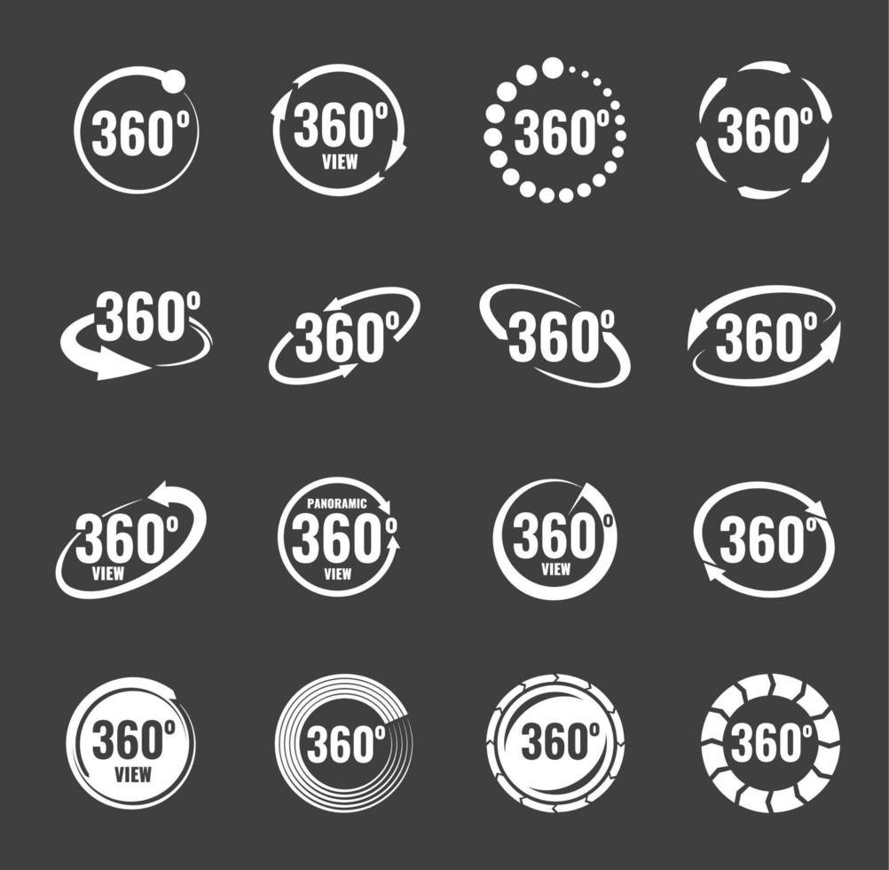 Iconos vectoriales de rotación de cámara virtual de 360 grados vector