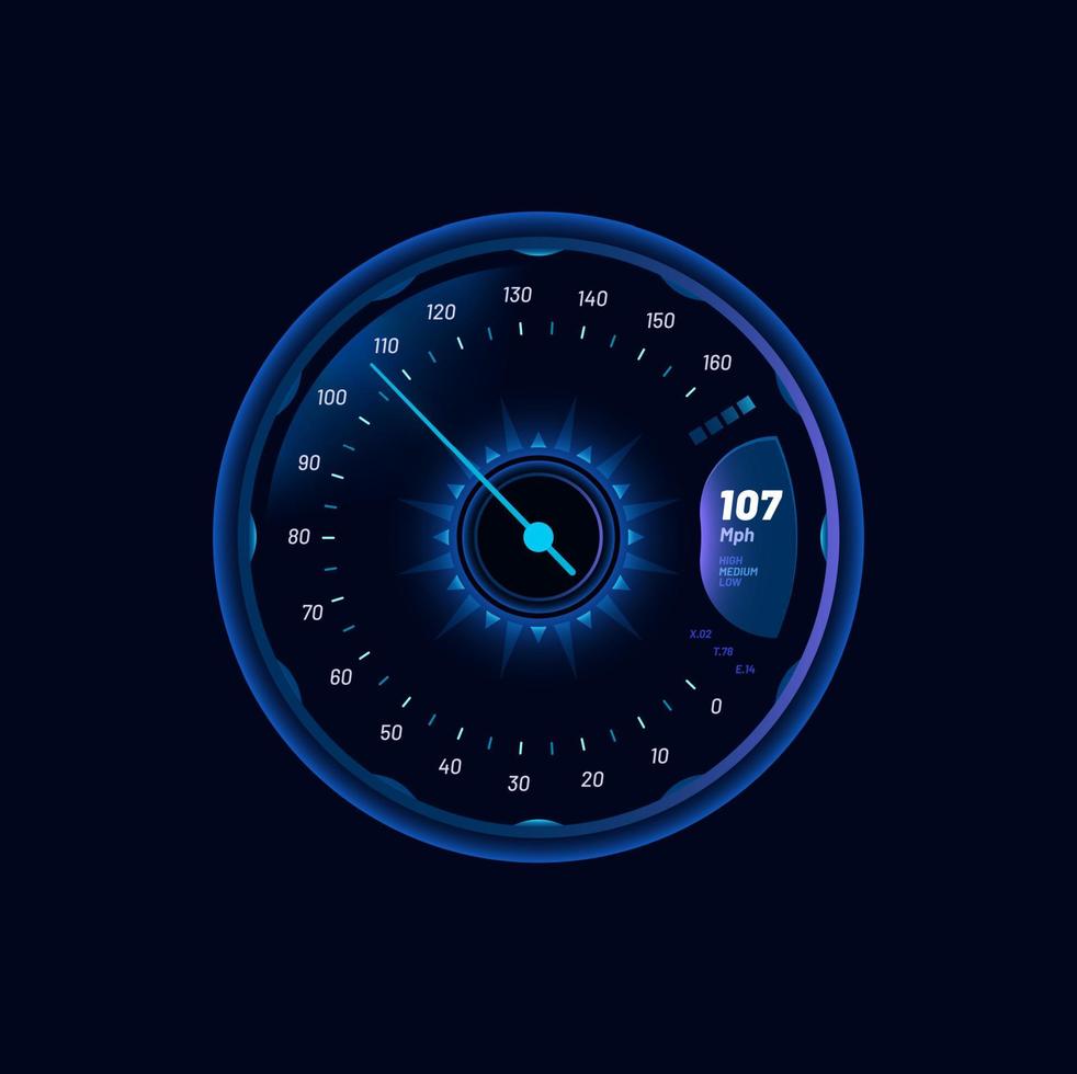 Futuristic car speedometer gauge blue neon dial vector