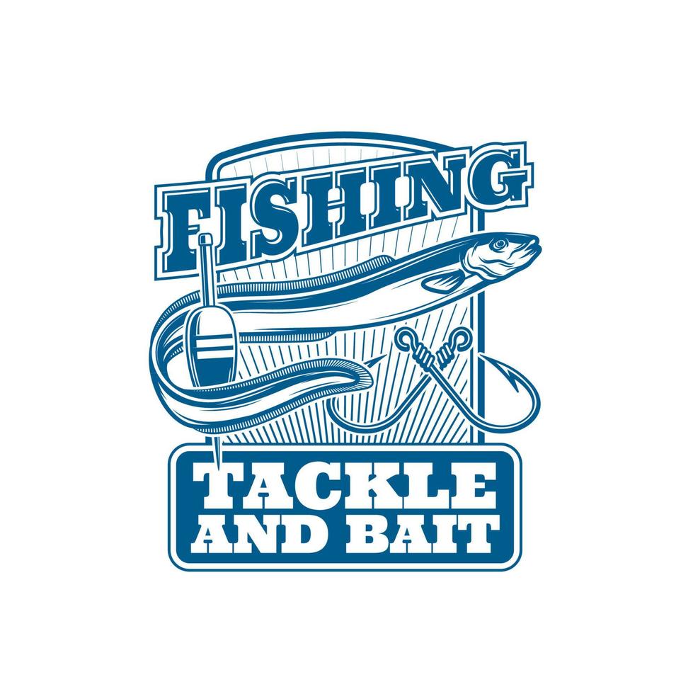 Fishing icon with eel fish and fisher rod hooks vector