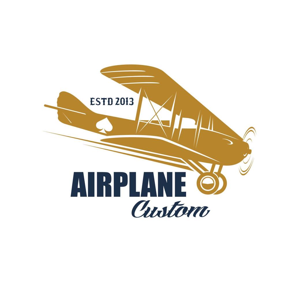 icono o emblema retro del servicio de avión personalizado vector