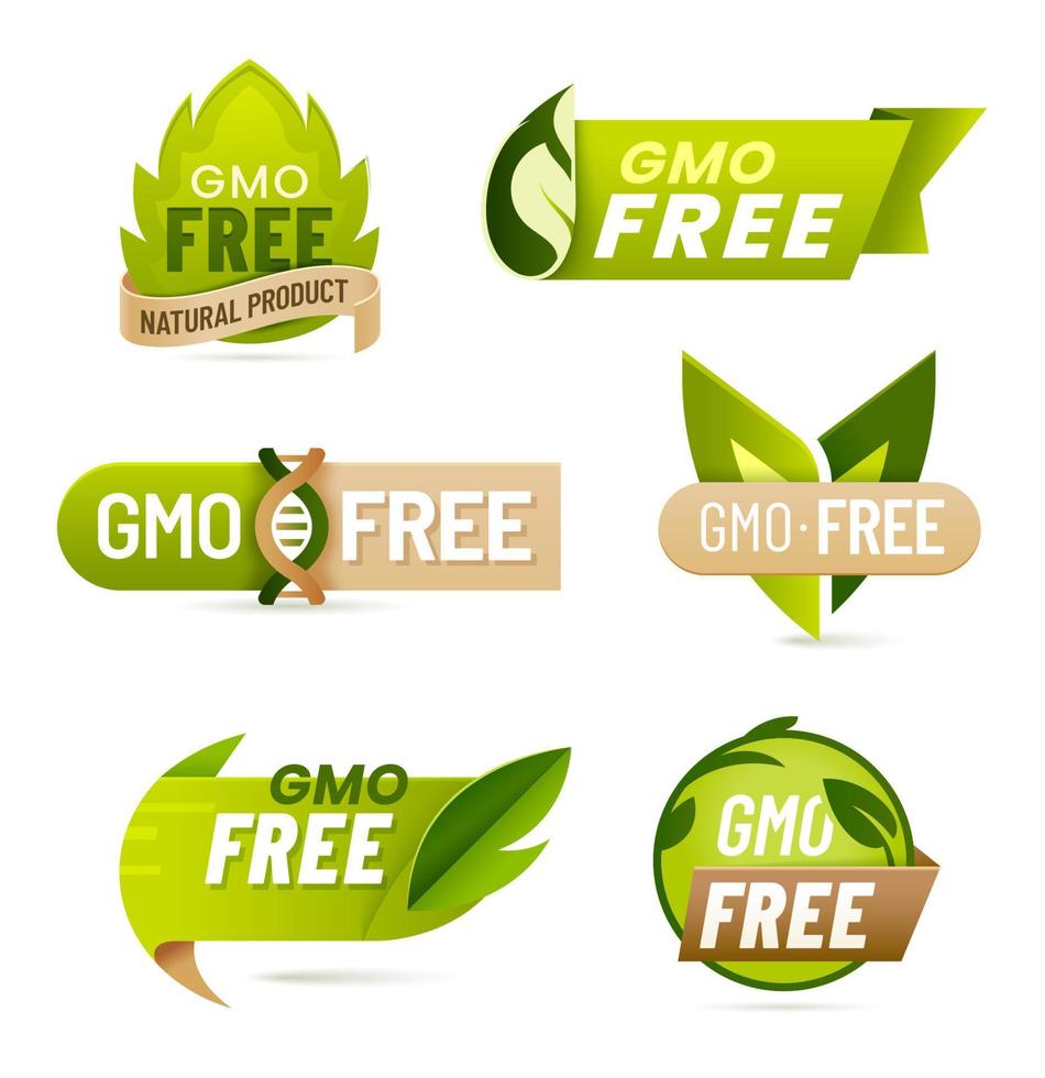 GMO free food icons, labels or pictograms set vector