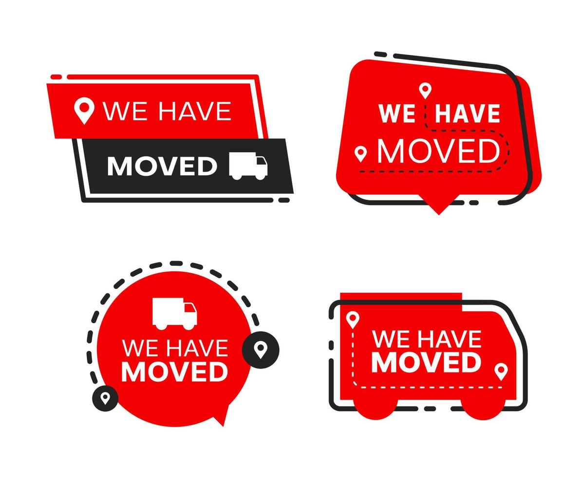 We have moved announcement red icon or sign vector