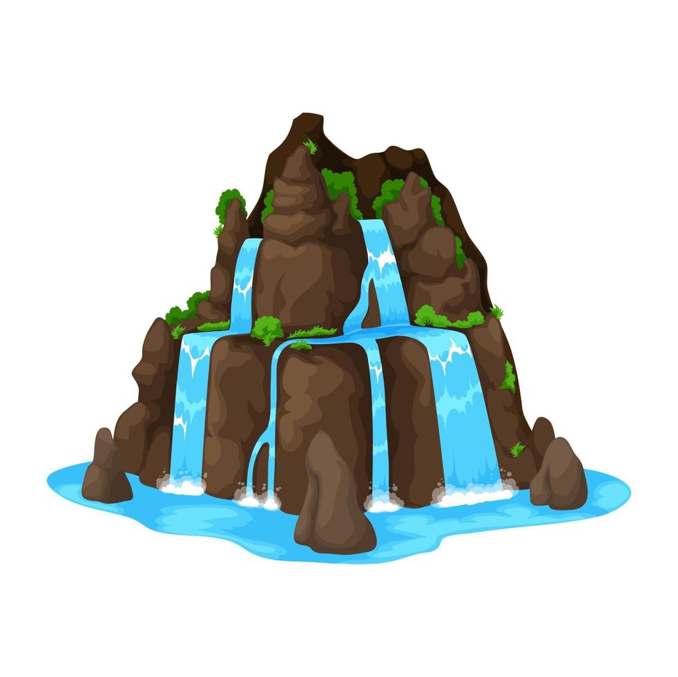 Cartoon waterfall, water cascade or river stream vector