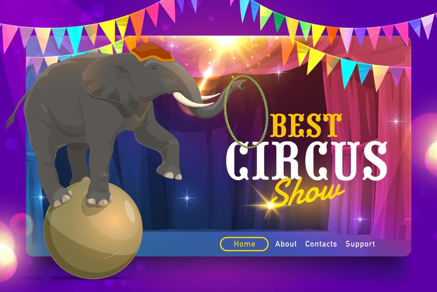 gran página de inicio de circo con elefante domesticado vector