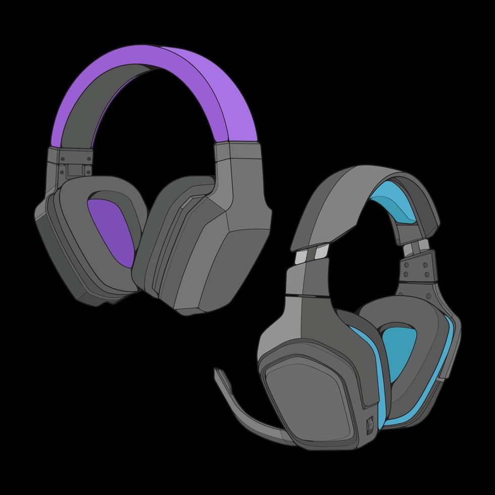 conjunto de ilustración de vector de auriculares de bloque de color, concepto de música, vector de arte de línea, auriculares portátiles, vector de auriculares