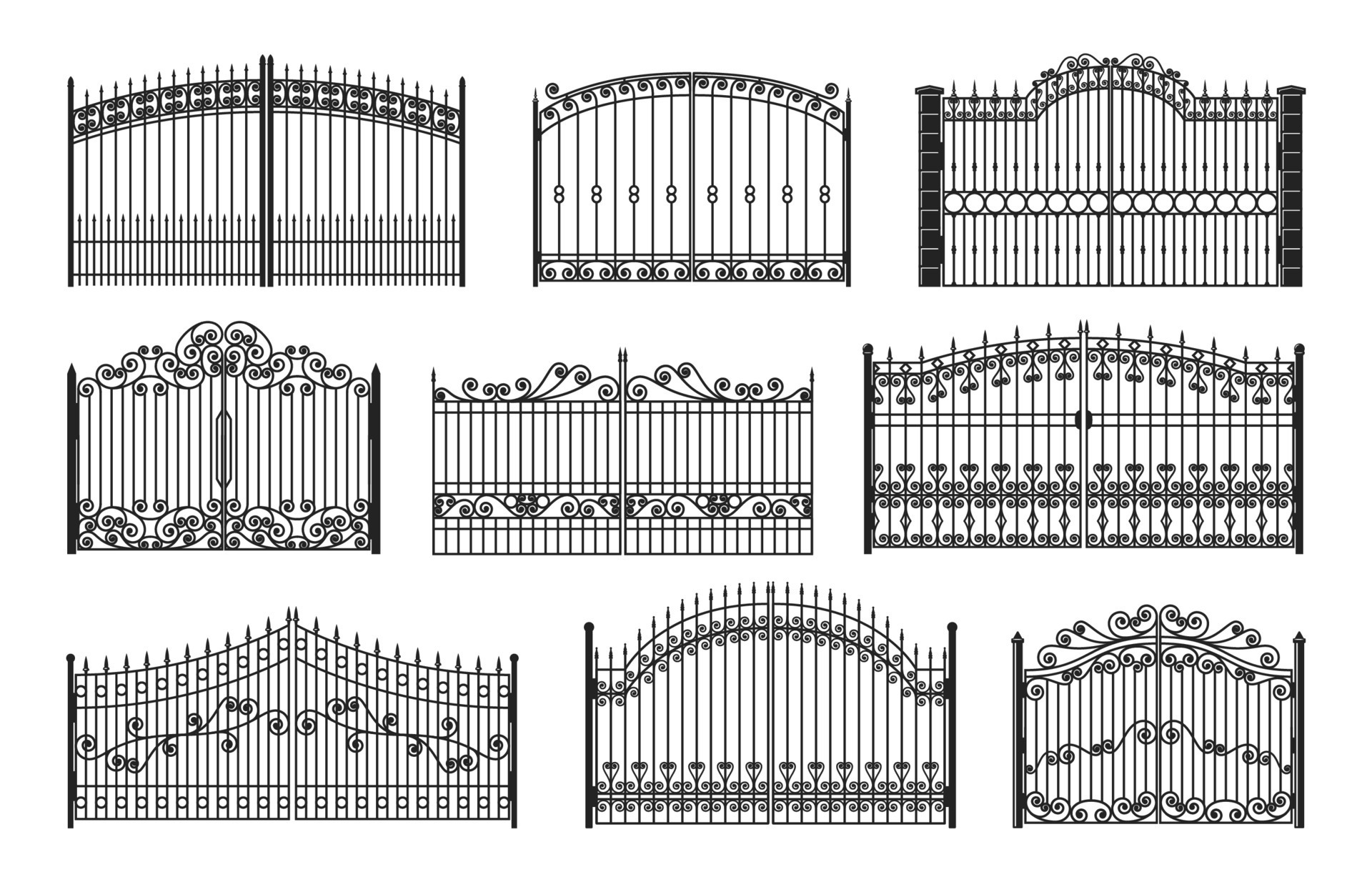 Iron gates, wrought gothic metal decorated grates 10876426 Vector Art