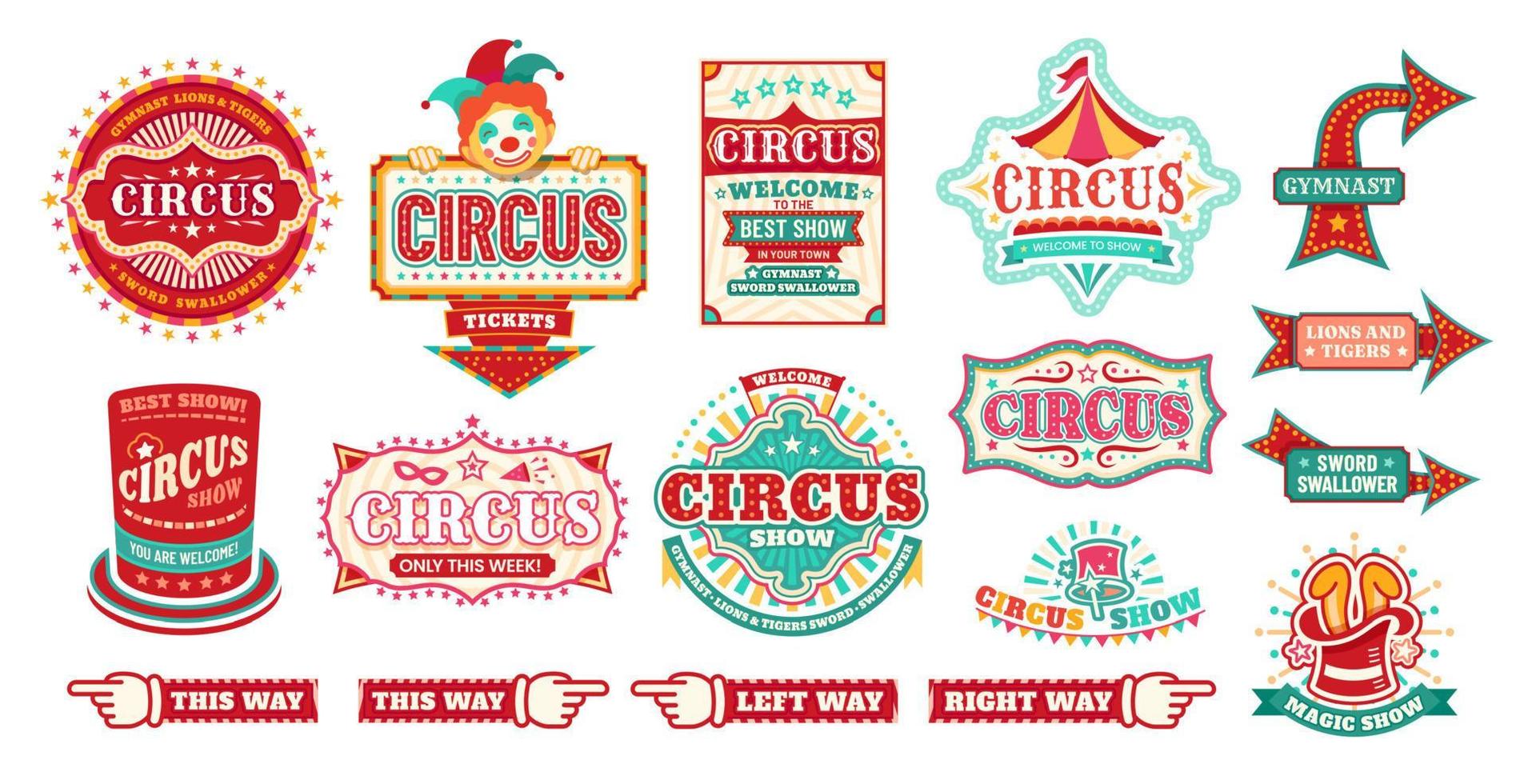 Signos y letreros de carnaval de circo para espectáculo de magia. vector