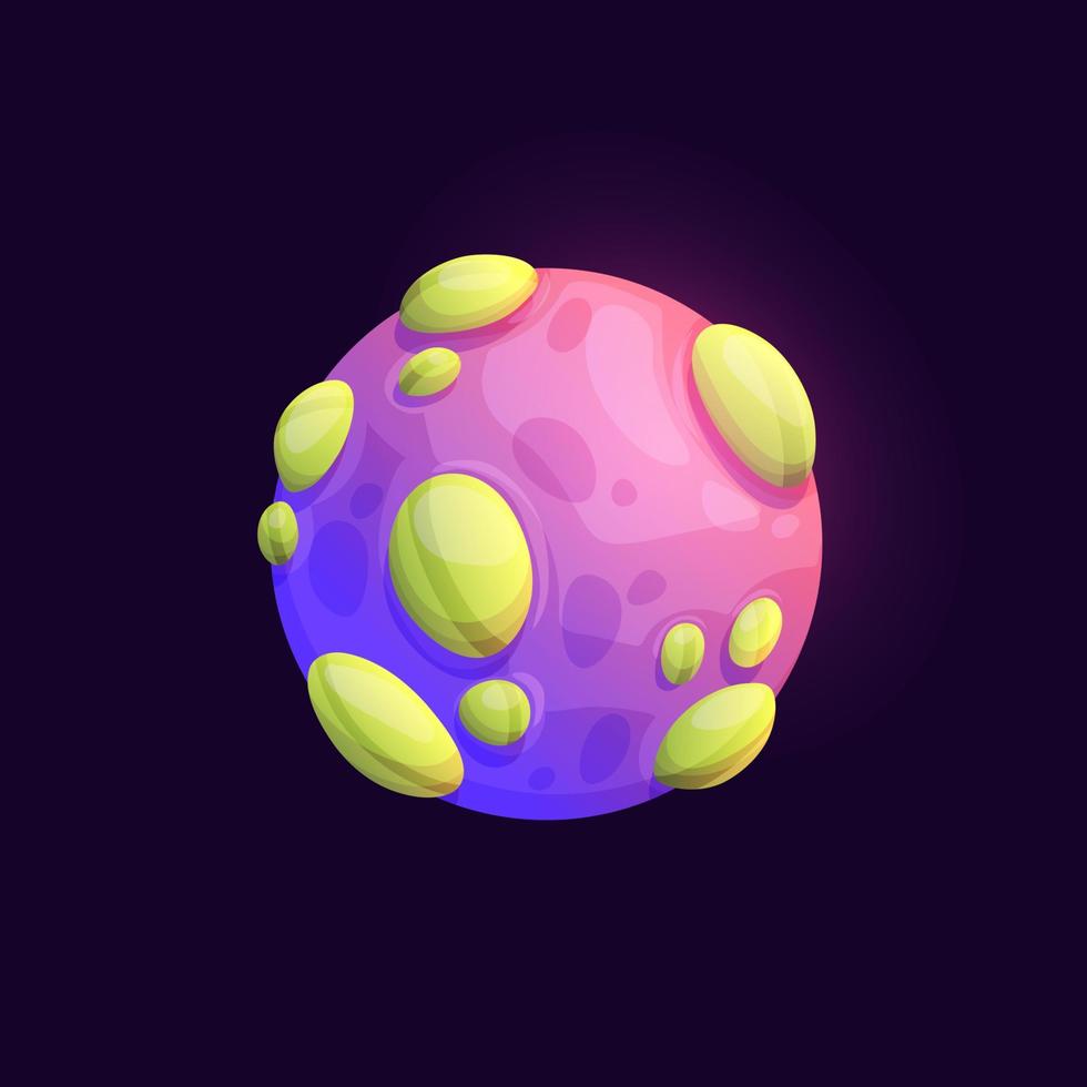Galaxy space planet with volcano, mountain craters vector