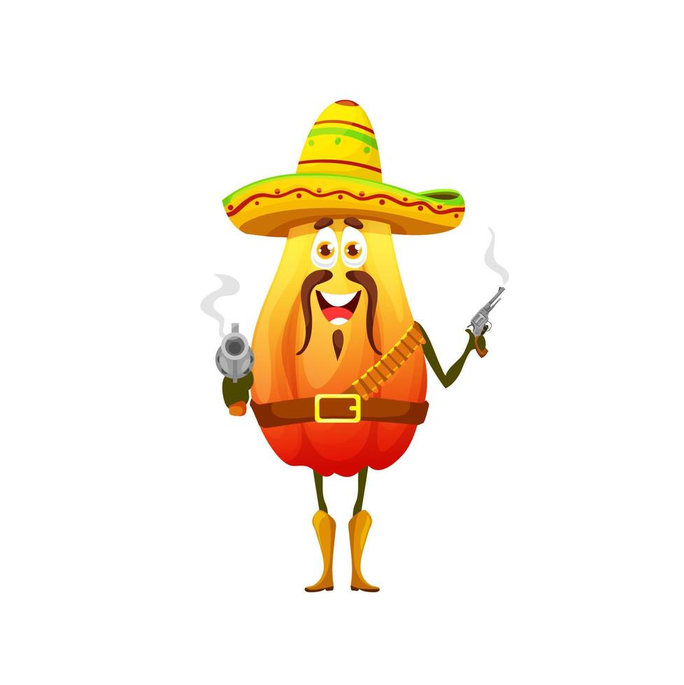 personaje de papaya de vaquero mexicano de dibujos animados, guardabosques vector