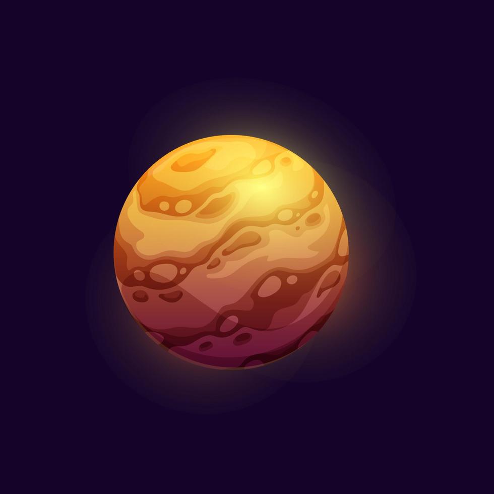 Cartoon space planet with stone and gold stripes vector