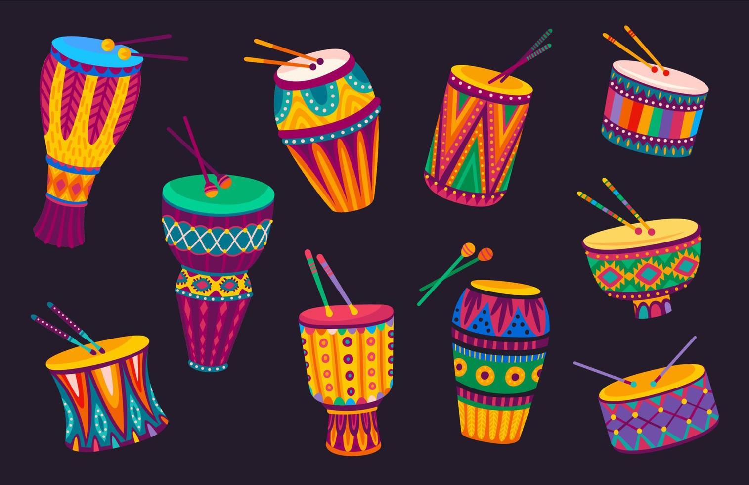 Brazilian and african drums, music instruments vector