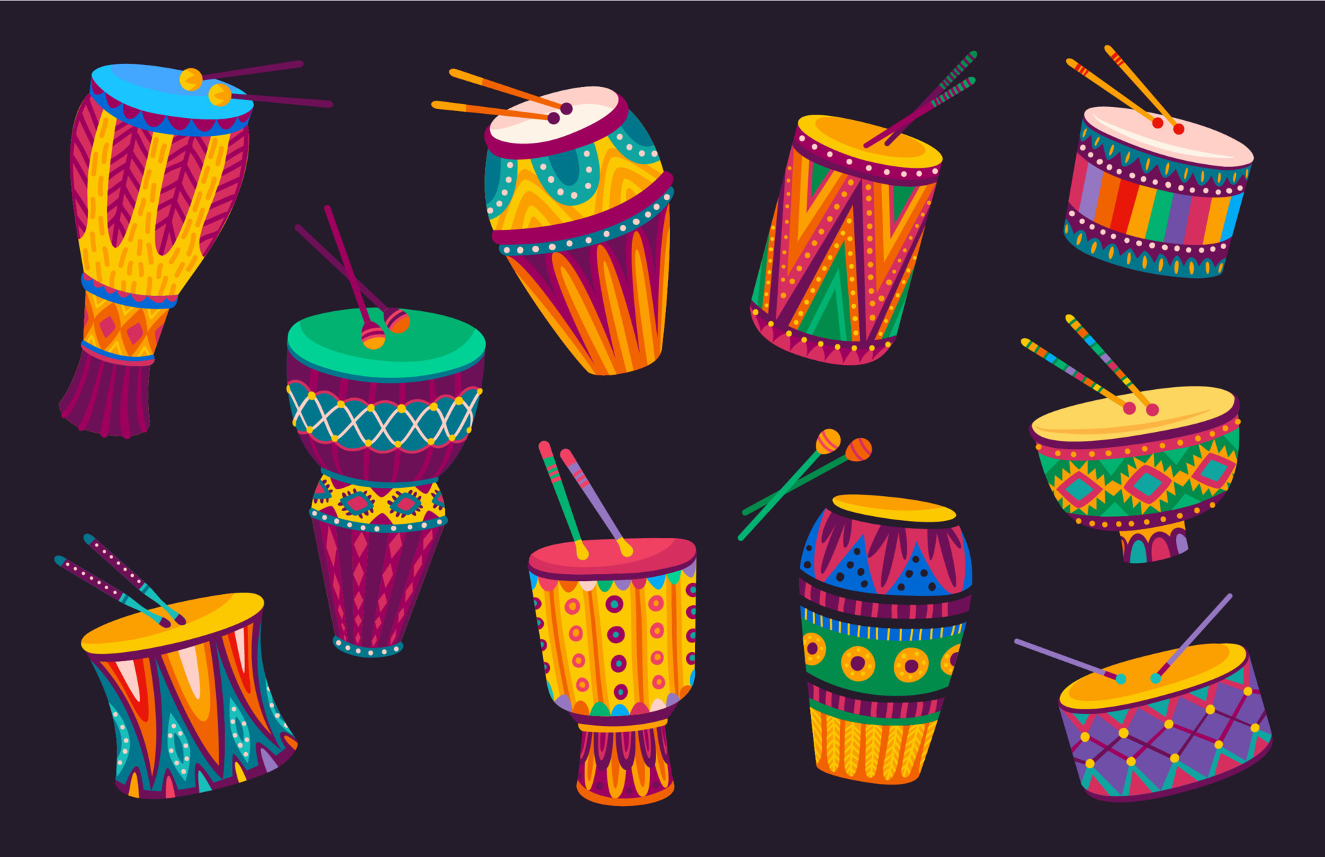 Brazilian and african drums, music instruments 10876497 Vector Art at  Vecteezy