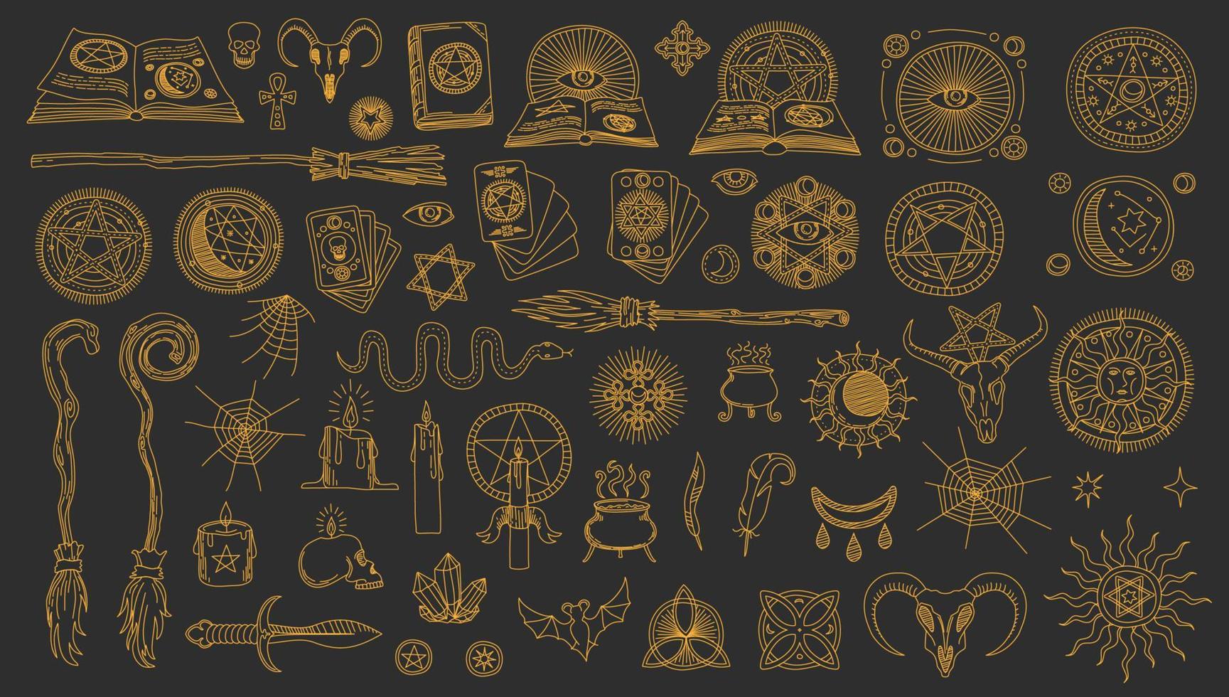 Witchcraft, alchemy and magic, occult symbols vector