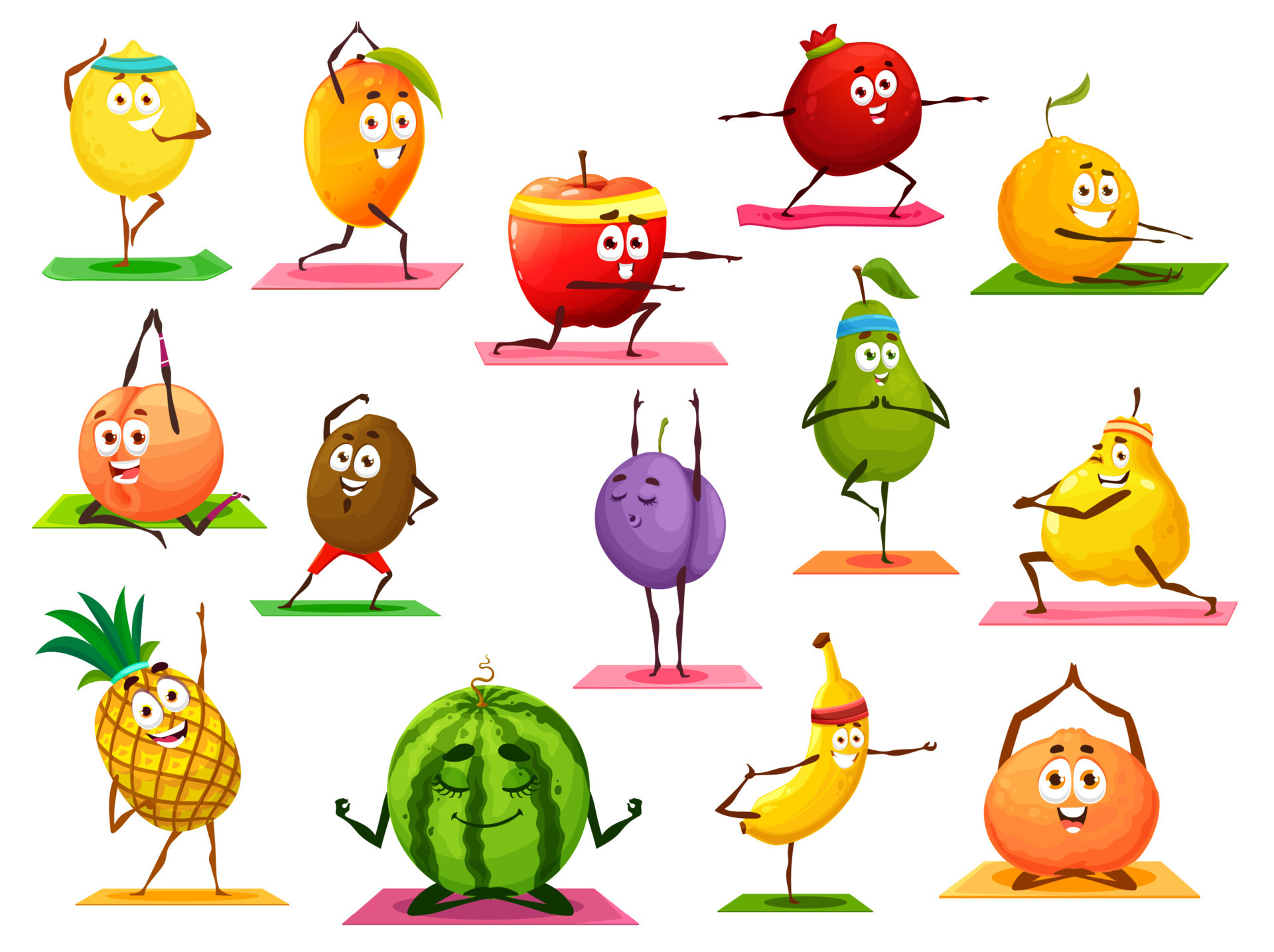 Cartoon isolated fruits on yoga pilates, fitness 10876574 Vector Art at Vecteezy Cartoon isolated fruits on yoga pilates, fitness 10876574 Vector Art at Vecteezy