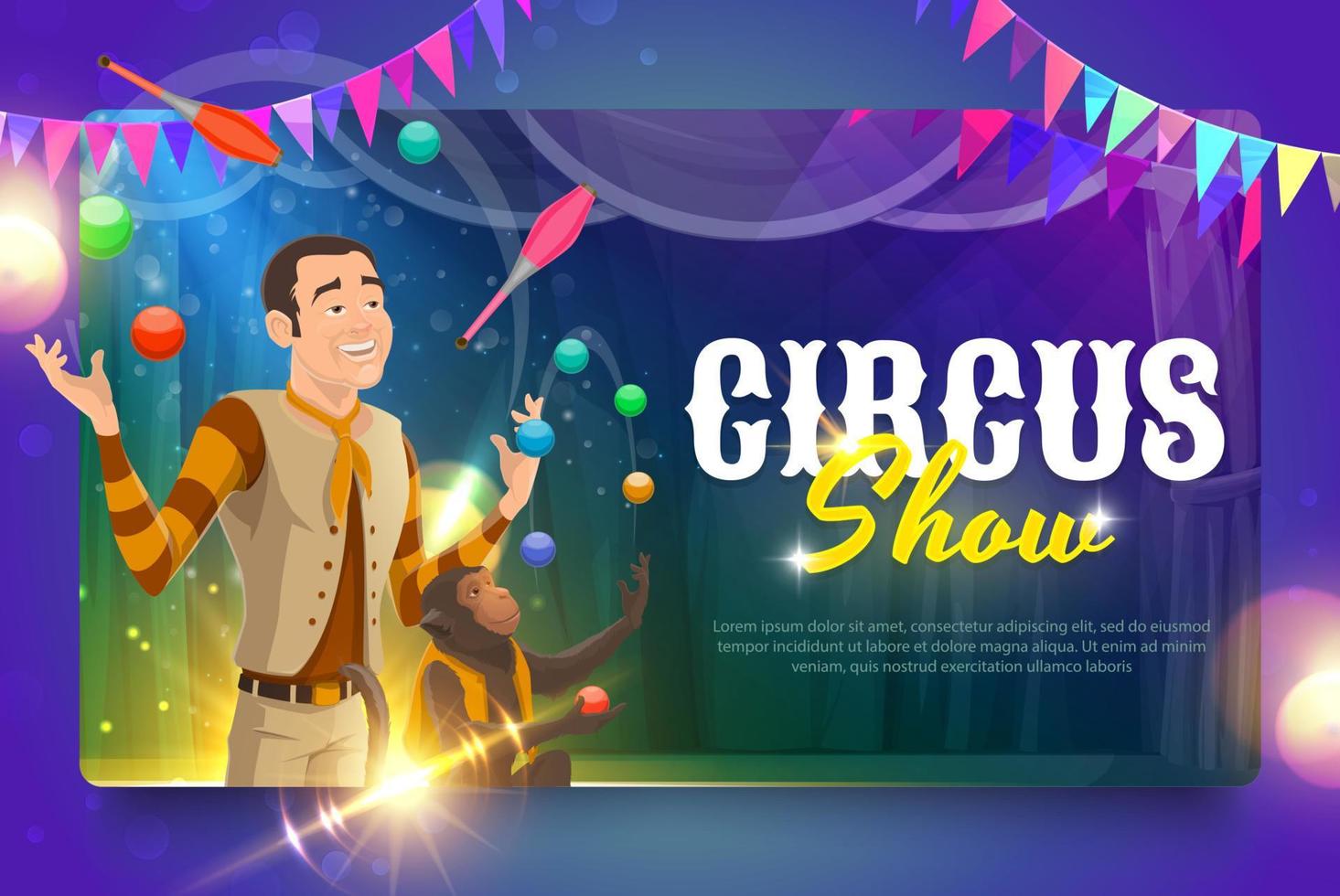 Chapiteau circus cartoon juggler and chimpanzee vector