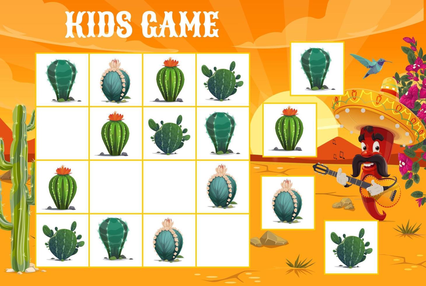 Sudoku game with mariachi pepper and cactuses vector