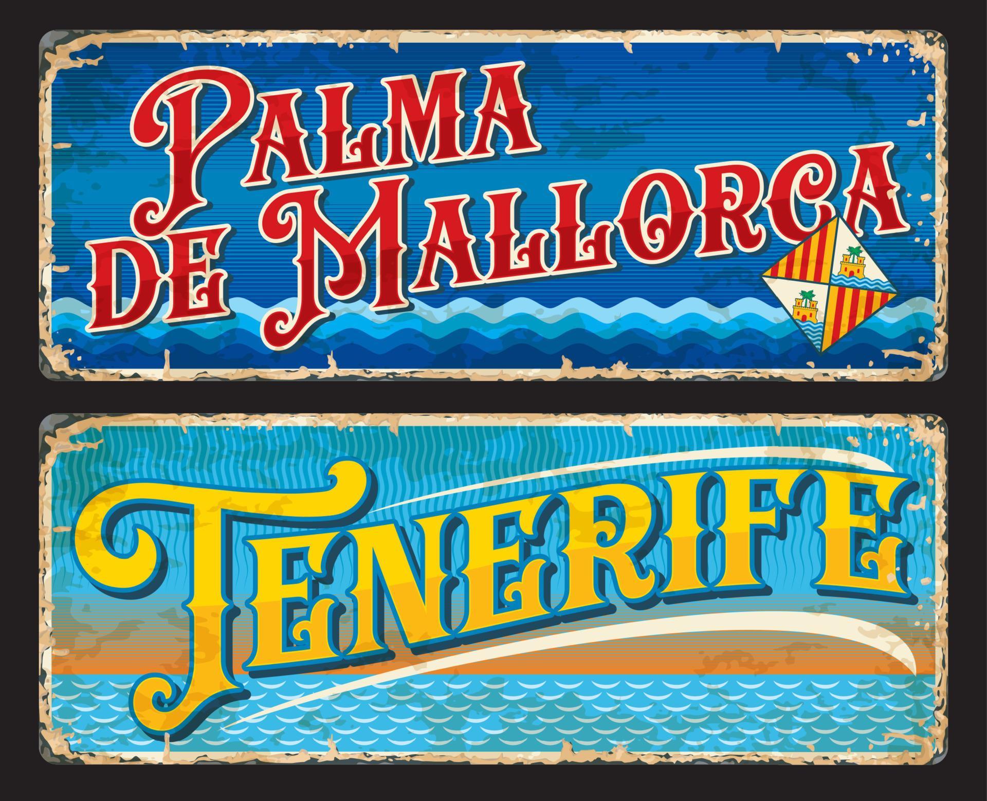 Tenerife, Palma de mallorca spanish city plates 10876615 Vector Art at