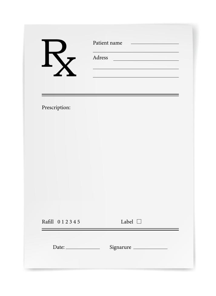 prescripción médica, plantilla de hoja de papel de formulario rx vector