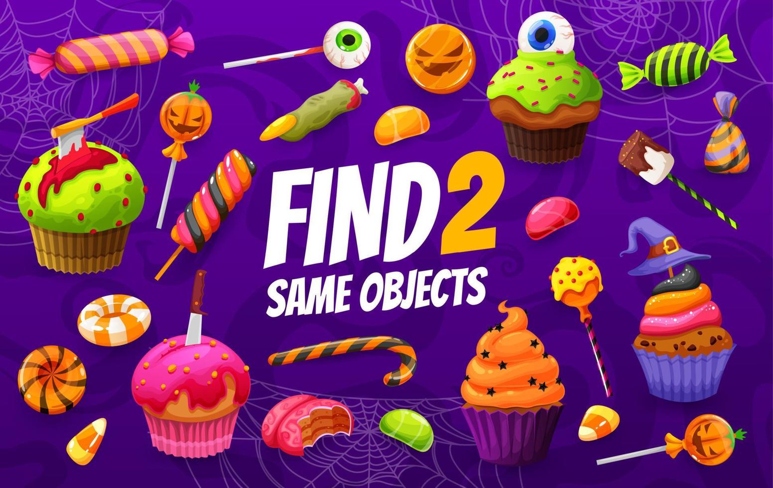 Find two same Halloween holiday sweets and candies vector