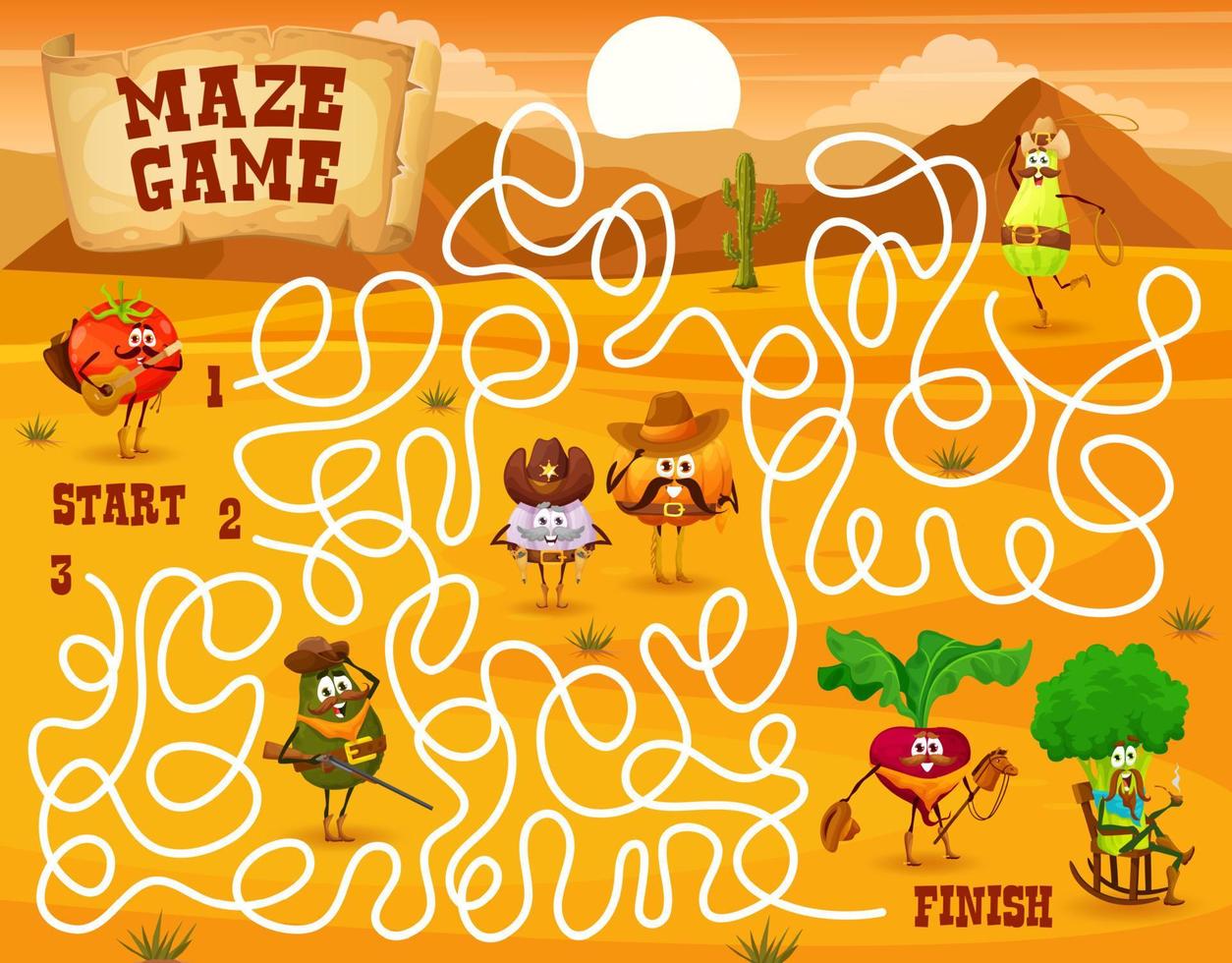 Labyrinth maze game with cartoon vegetable sheriff vector