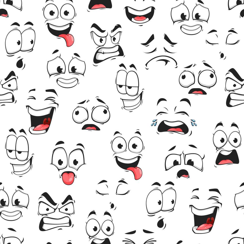 Cartoon face and emoji characters seamless pattern vector